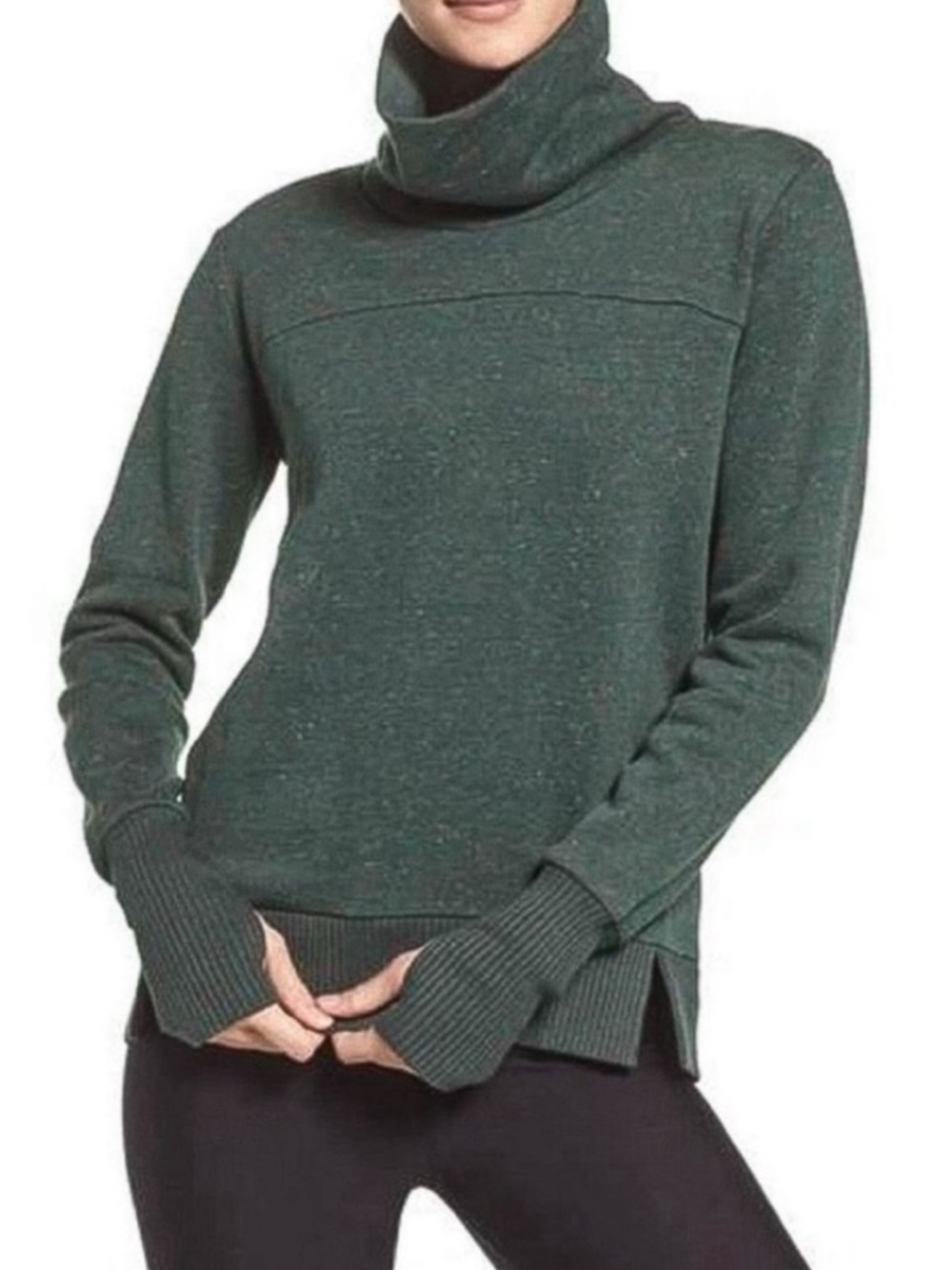 ALO Haze Mock Neck Pullover in Heather Hunter Green - Excellent Pre-Owned, Large